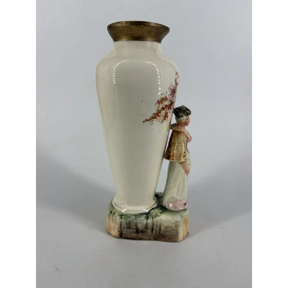 Antique Victorian porcelain figural spill vase lady floral Germany Austria 2981